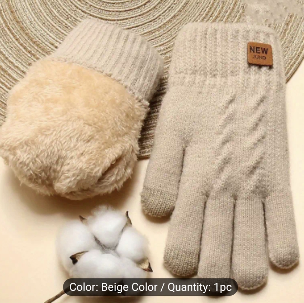 Elegant thickened Double-layer Knitted Gloves Beige
